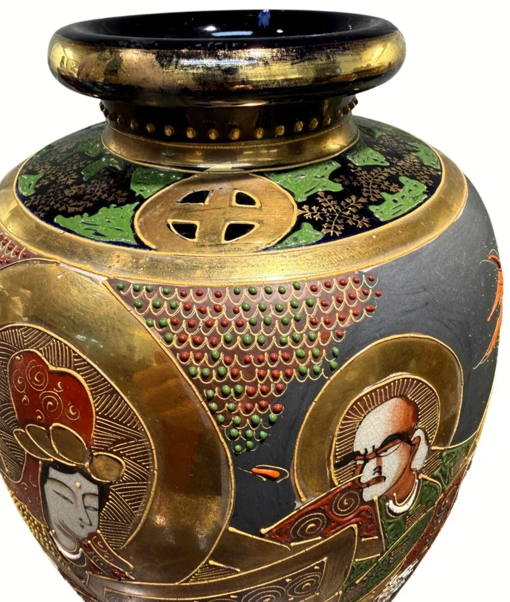 Vintage Japanese Satsuma Moriage Dragon Figural Vase 12